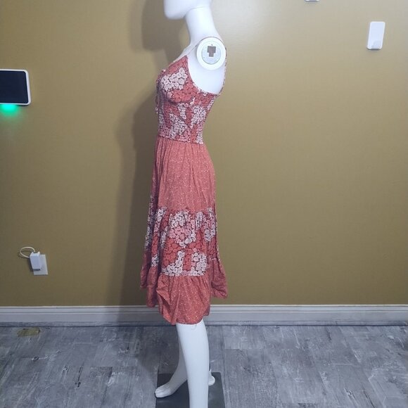 BOG Collective Strappy Floral Smocked Fit & Flare Midi Dress S Cottage Boho - Picture 3 of 6